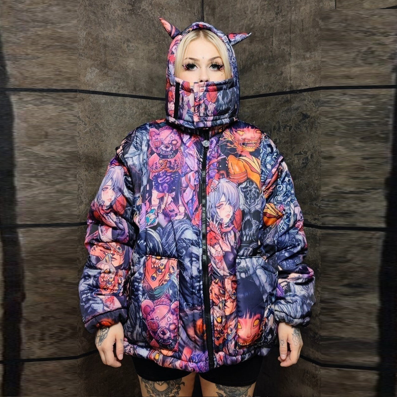 Anime bomber jacket handmade detachable Naruto puffer purple