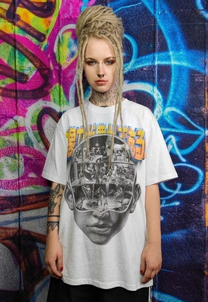 Anime print t-shirt grunge tee graffiti retro top in white