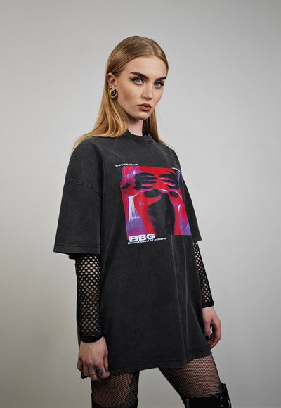 Body print t-shirt X-ray tee psychedelic top in vintage grey