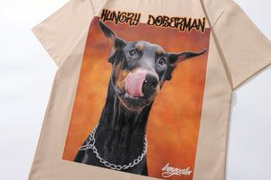 Hungry Doberman t-shirt pinscher print tee retro dog top in Beige