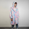 Tie-dye coat faux fur pastel pink shaggy trench abstract pattern overcoat watercolor bomber detachable festival jacket rainbow peacoat blue