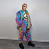 Hooded rainbow faux fur jacket unicorn bomber neon raver puffer fluffy tie-dye fleece psychedelic festival coat burning man going out trench