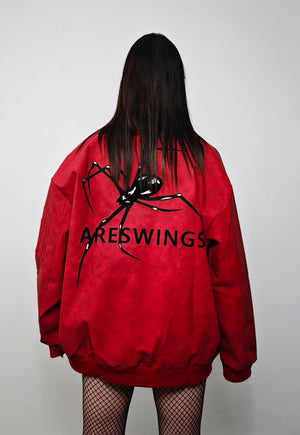 Spider patchwork jacket red faux leather punk college bomber