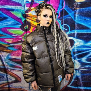 Transparent bomber see through padded puffer jacket in grey