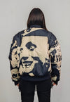 Leopard varsity jacket blue animal print reversible bomber