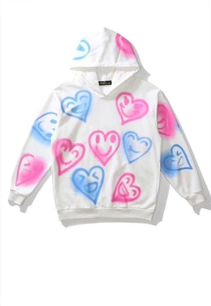 Graffiti heart hoodie hand painted love rave pullover white