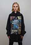 GTA hoodie game print pullover gamer top in vintage grey