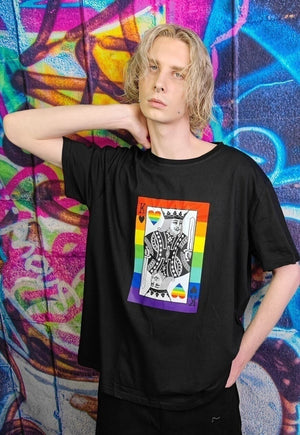 Gay King t-shirt LGBT rainbow heart tee Pride top in black