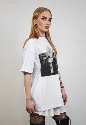 Toilet print t-shirt punk tee anti estabilishment top white