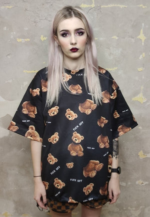 Teddy bear t-shirt handmade raver slogan tee grunge top