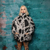 Chain print bomber handmade detachable check pattern puffer devil horn reversible grunge jacket two sided barbered wire coat in white black