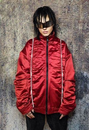 Gorpcore bomber jacket reflective utility varsity in red