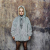 Grey soft fleece jacket handmade detachable fluffy bomber luminous faux fur premium skater coat in light shiny gray