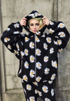 Daisy print fleece jacket handmade sunflower bomber in black