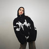 Graffiti fleece jacket Goth bomber grunge raver coat dark aesthetic raised neck tracktop oversize batwing jumper punk rocker overcoat black