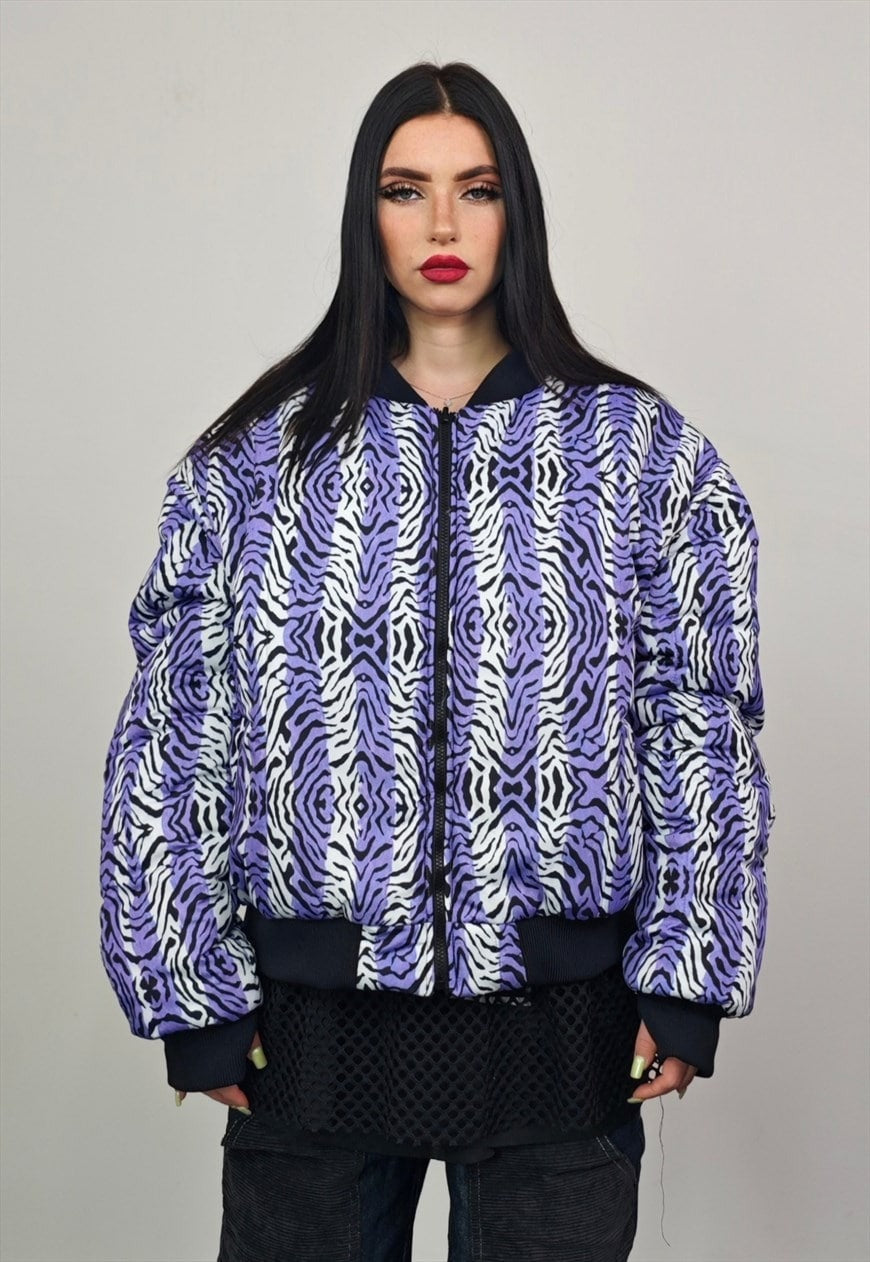 Zebra stripe varsity jacket geometric reversible 4in1 bomber