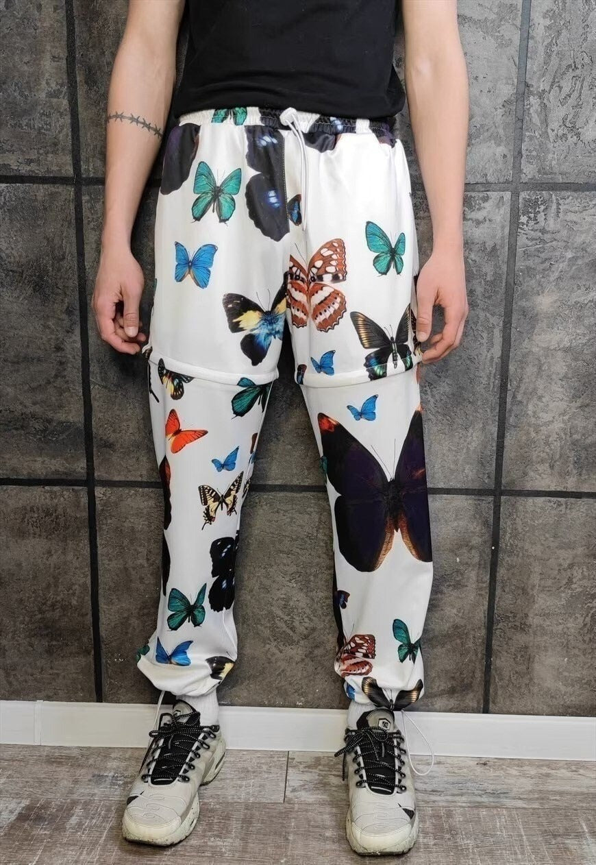 Butterfly joggers detachable handmade shorts rave pants