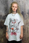 Cyber girl print t-shirt Anime tee graffiti retro top white