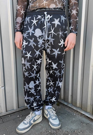 Sea life joggers Ocean print pants baggy overalls in black