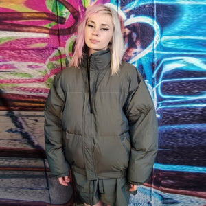 Luminous bomber shiny jacket reflective rave puffer in green