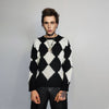 Big check sweater knitted chess jumper chequerboard top SKA knitwear rocker sweatshirt in black and white