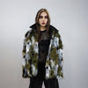 Short jacquard fur jacket green shaggy mink coat fuzzy going out military bomber party fleece fancy dress fluffy peacoat army camo overcoat