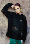 Transparent sweater ripped jumper sheer knitted top in black