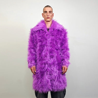 Purple haze faux fur coat long fuzzy lilac jacket Eras trench festival fluffy violet overcoat party lavender bomber neon shaggy rave mac