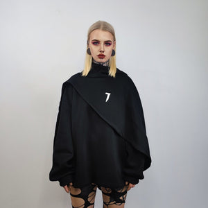 Gothic cape raised neck punk hoodie utility poncho gorpcore cloak asymmetric pullover cyberpunk ninja jumper Japanese Yamamoto sweatshirt