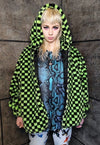 Checkerboard fleece jacket detachable check jacket in green