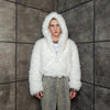 Collarless faux fur coat white cropped luxury bomber fluffy glam fleece detachable sleeves festival jacket burning man short overcoat