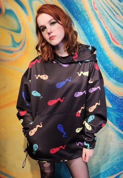 Cat cartoon hoodie handmade rainbow emoji pullover in black