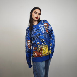 Van Gogh sweater pop art jumper psychedelic graffiti top knitted grunge pullover distressed 00s style artist knitwear in blue