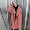 Fleece trench jacket in pastel pink fluffy mac coat in pink