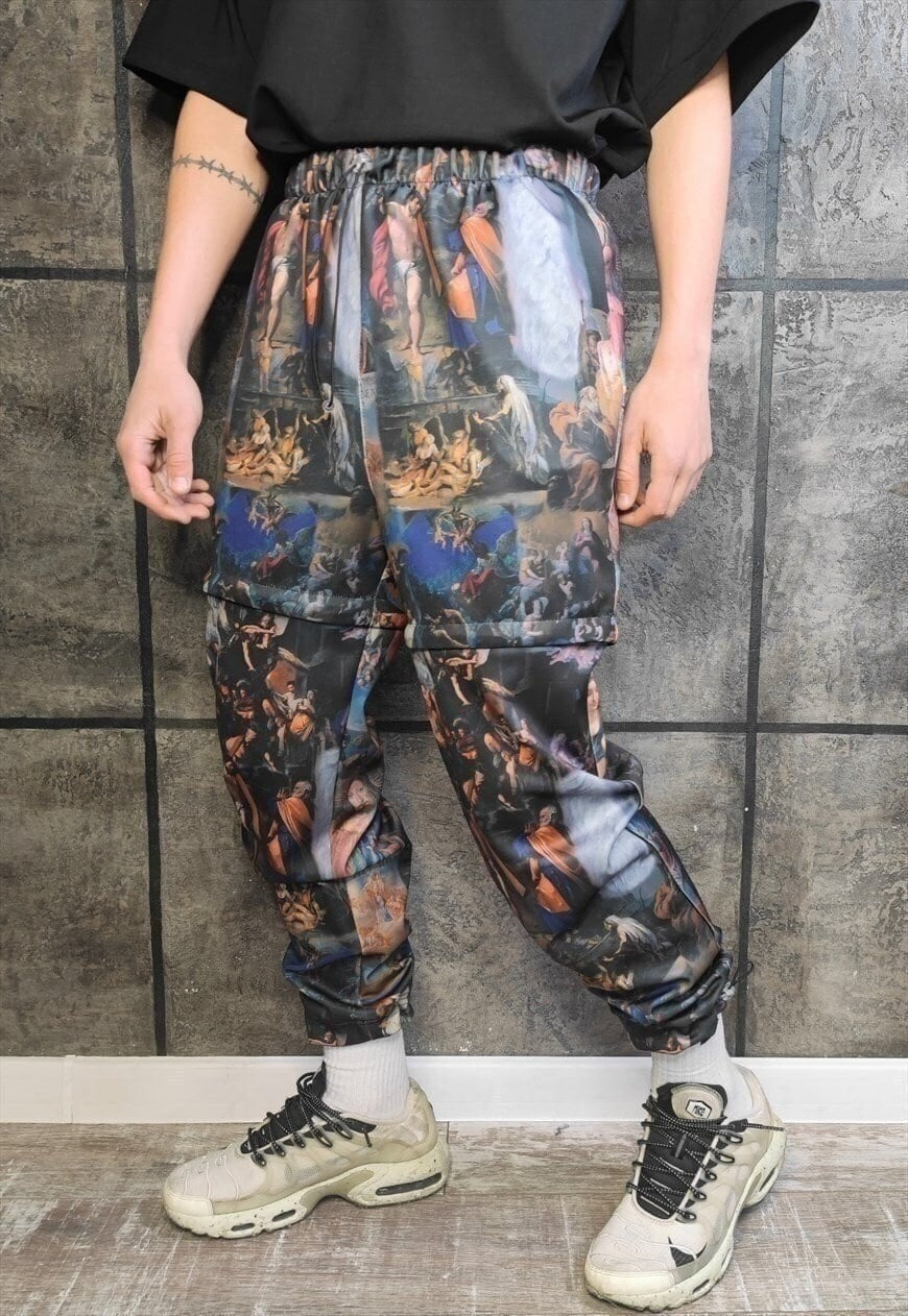 Detachable Baroque joggers handmade shorts religion pants