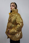 Sequin bomber jacket gold metallic embellished party puffer