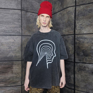 Psychedelic t-shirt mushroom print top retro raver tee party jumper festival pullover in acid grey