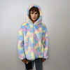 Hooded faux fur unicorn jacket rainbow bomber pastel raver coat fluffy tie-dye fleece festival puffer burning man barbie overcoat pink blue