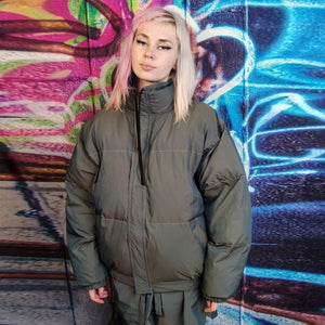 Luminous bomber shiny jacket reflective rave puffer in green