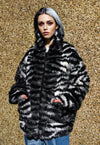 Faux fur stripe jacket retro fluffy fleece zebra bomber grey