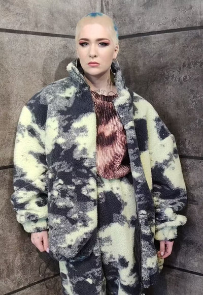 Gradient fleece bomber handmade tie-dye punk camo jacket