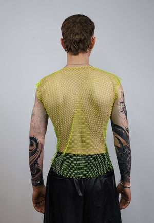 Netted mesh vest diamante transparent glitter tank top green