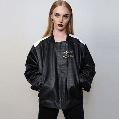 Motorsport jacket faux leather racing bomber snake skin coat