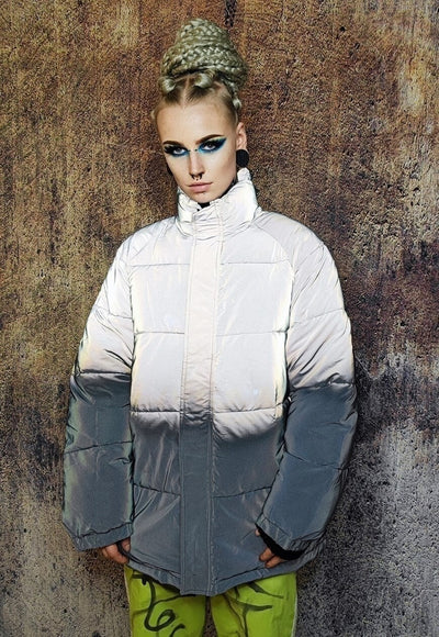 Reflective bomber luminous cotton padded puffer jacket grey