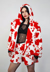 Short cow print coat red cropped animal print trench jacket