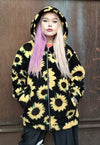 Sunflower fleece hoodie daisy print faux fur hooded jacket