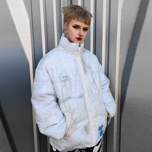 Transparent bomber see through cotton padded jacket in white