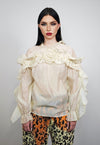 Transparent ruffle top cream wide sleeve see-through jumper