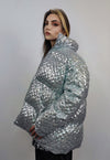 Sequin bomber jacket silver metallic embellished rave puffer