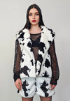 Short cow print coat faux fur cropped animal print trench